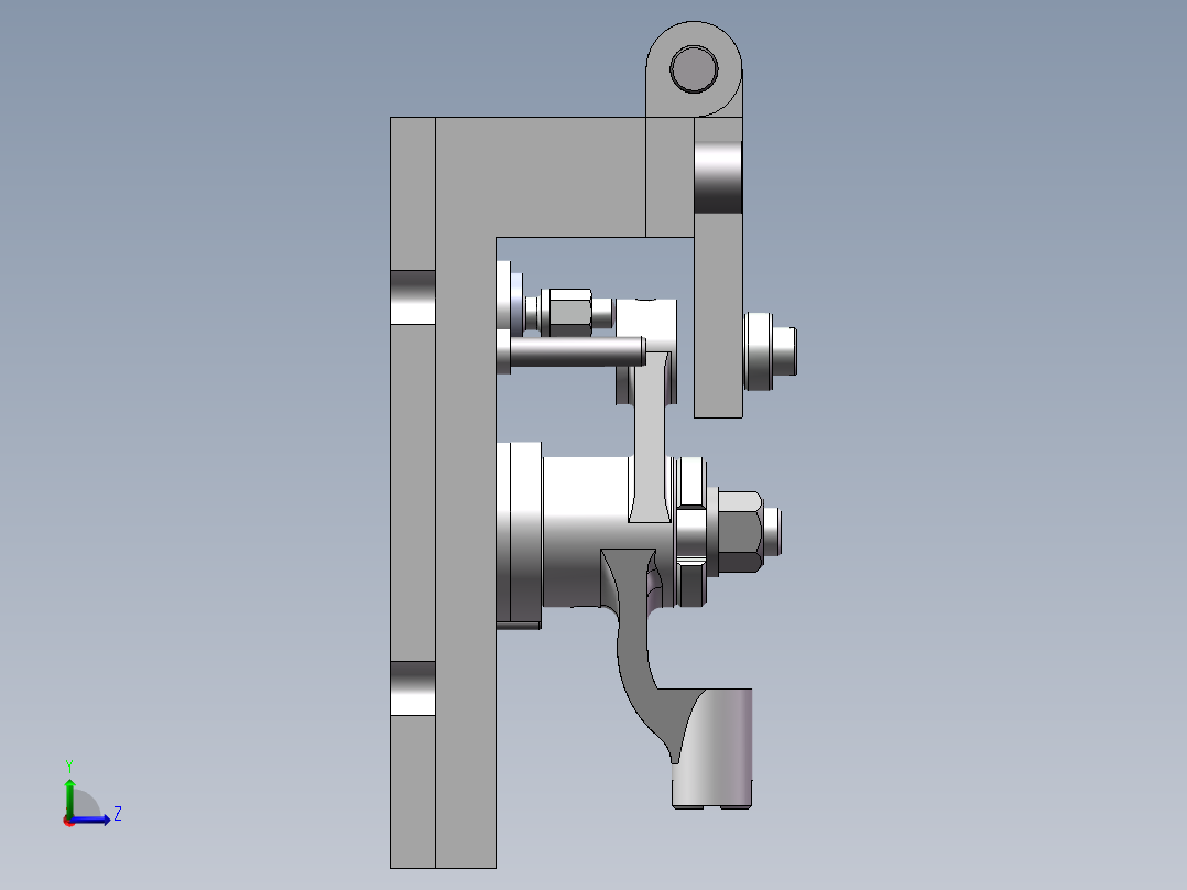 推动架钻水平16孔三维夹具【三维SolidWorks】左视图