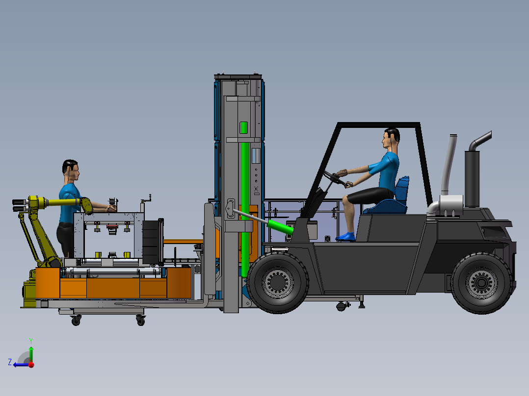 开箱机装箱一字封箱3d图纸 打包捆扎机器人码垛覆膜缠绕包装3d图右视图