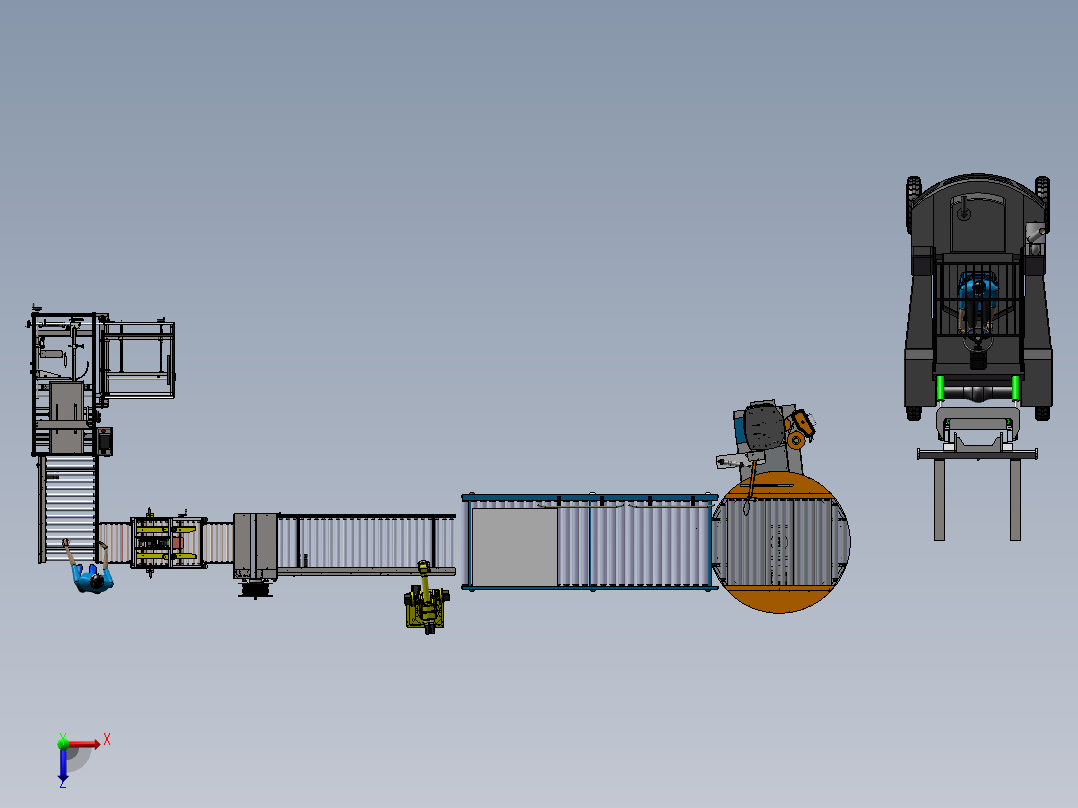 开箱机装箱一字封箱3d图纸 打包捆扎机器人码垛覆膜缠绕包装3d图俯视图