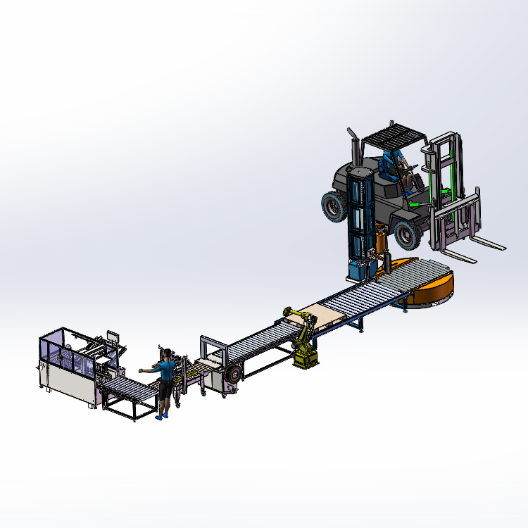 开箱机装箱一字封箱3d图纸 打包捆扎机器人码垛覆膜缠绕包装3d图