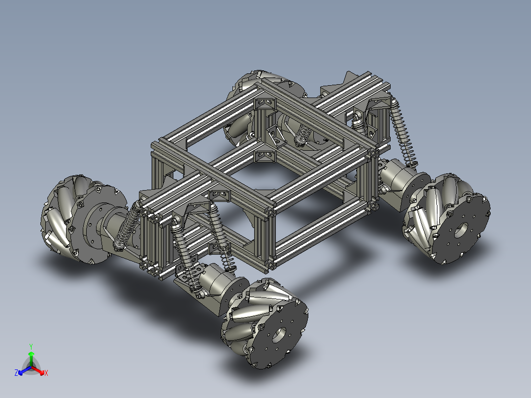 全向移动小车4WD麦克纳姆轮底盘智能小车正等轴测图