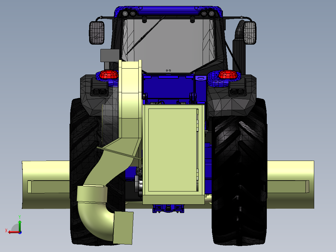 稻谷、小麦谷粒收割机3d图纸 SolidWorks三维模型 机械设计后视图