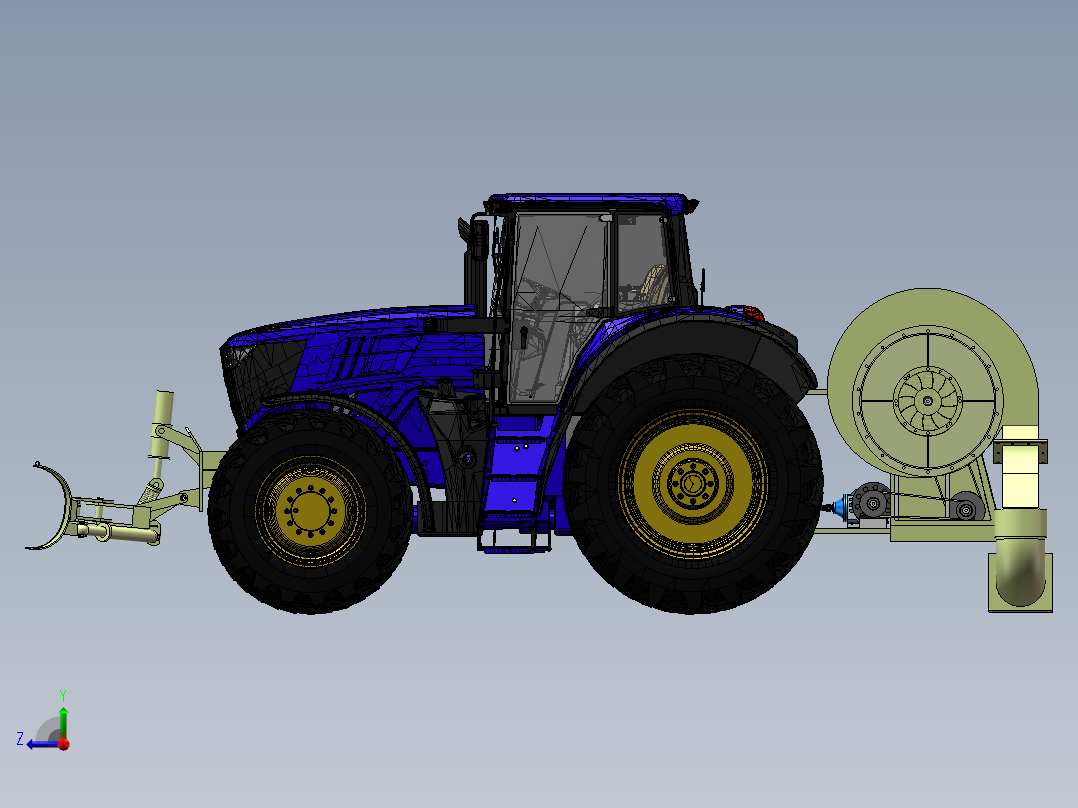 稻谷、小麦谷粒收割机3d图纸 SolidWorks三维模型 机械设计右视图