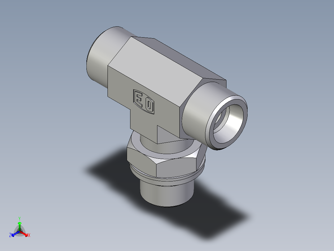 卡套式工业通用硬管接头EO_Adjustable_locknut_branch_tee_TEE12SMOMDCF主视图