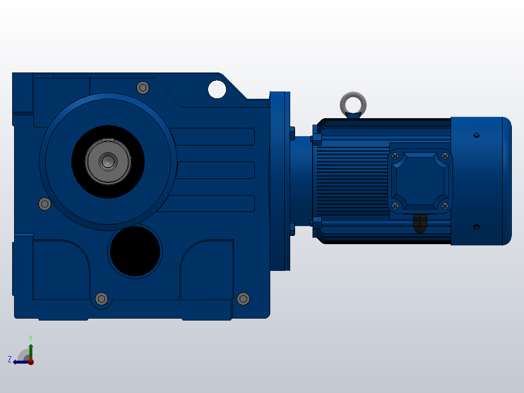 K97底脚轴伸式安装螺旋锥齿轮减速机K97-YV1.1-8P-152.31-M1-0°-A+B右视图
