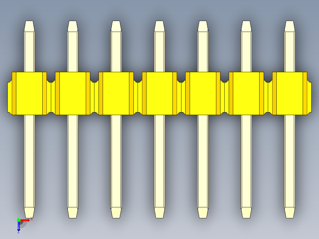 彩色公头100mil（2.54mm）系列-DS1021_yellow_1x07p_100mil_Type1_rev1.0俯视图