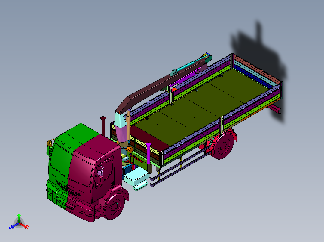 全地形平板自备吊随车吊正等轴测图