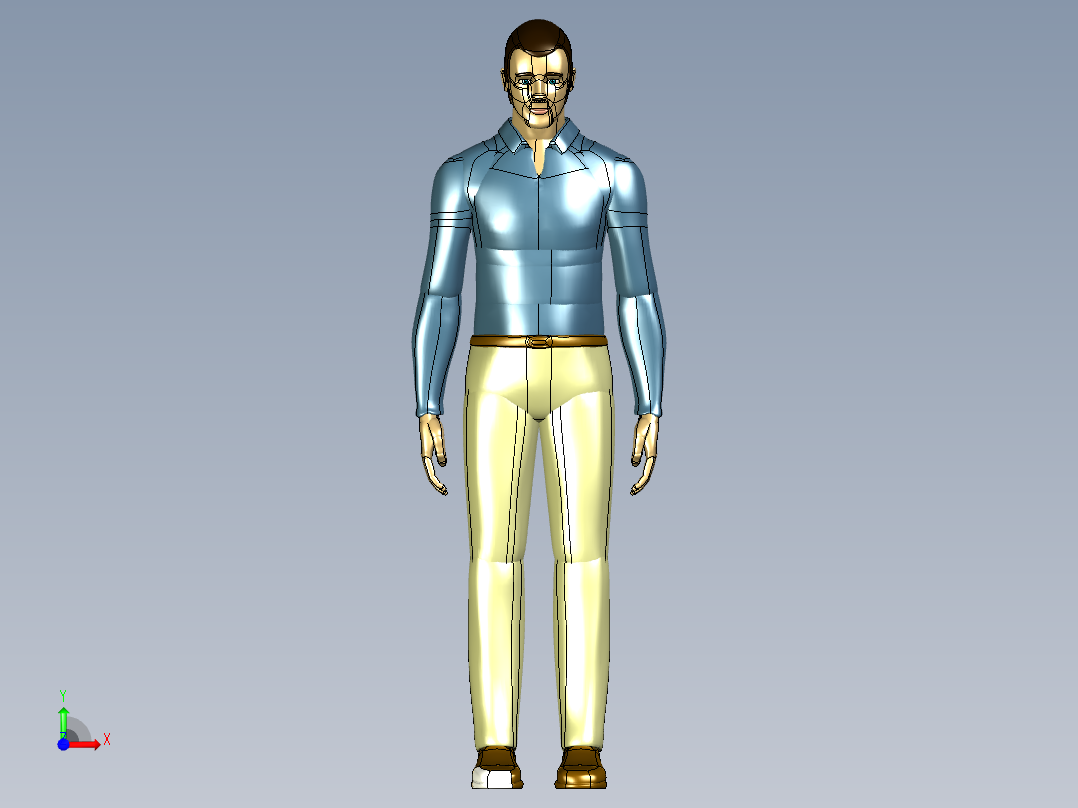 身高180mm人体站立模型3D图纸 STP格式前视图