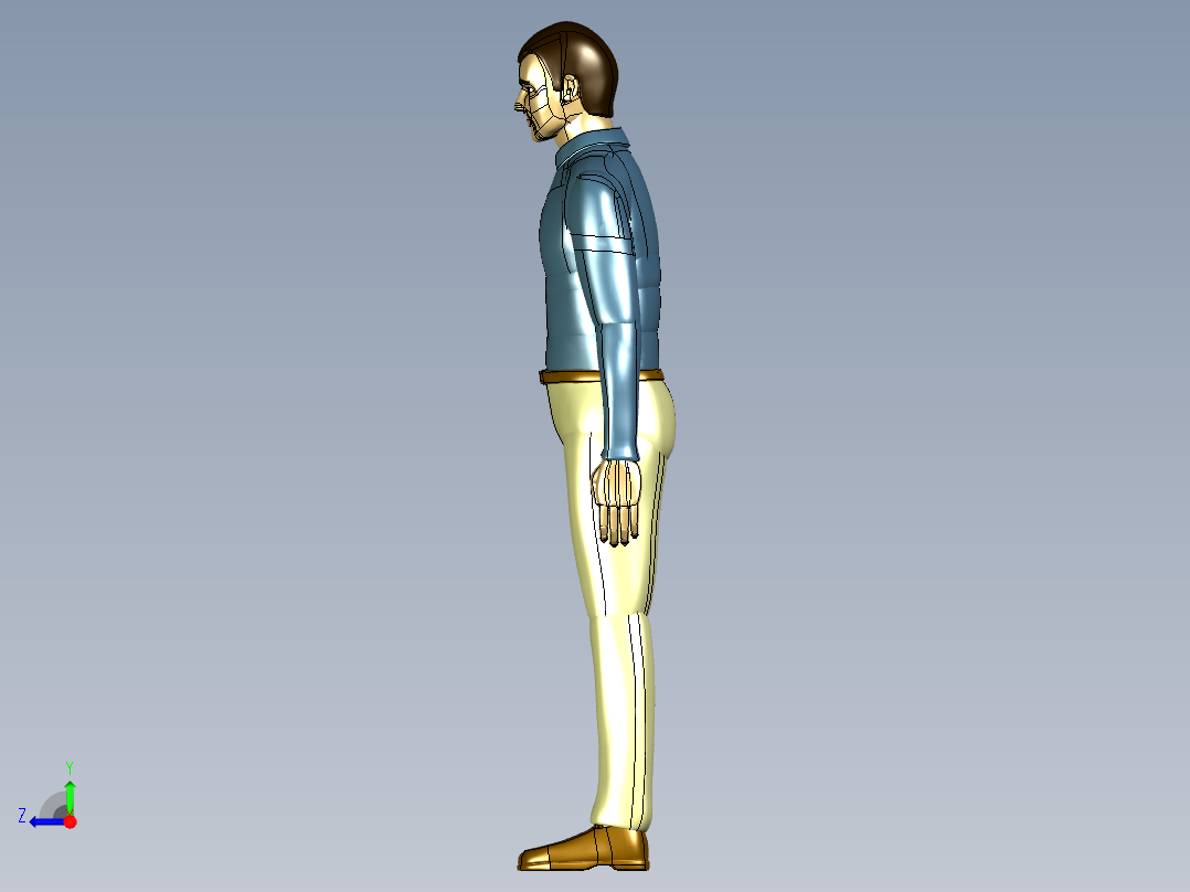 身高180mm人体站立模型3D图纸 STP格式右视图