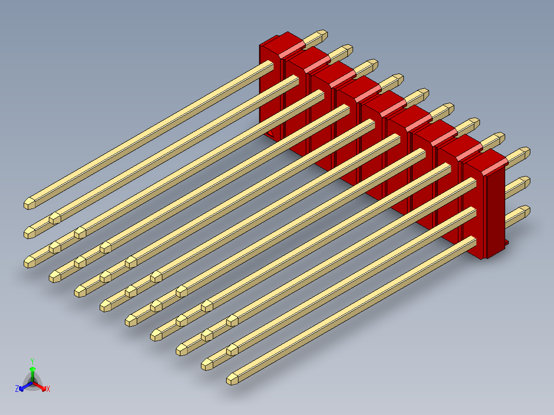 彩色公头100mil（2.54mm）系列-DS1021_red_3x09p_100mil_Type43_rev1.0正等轴测图