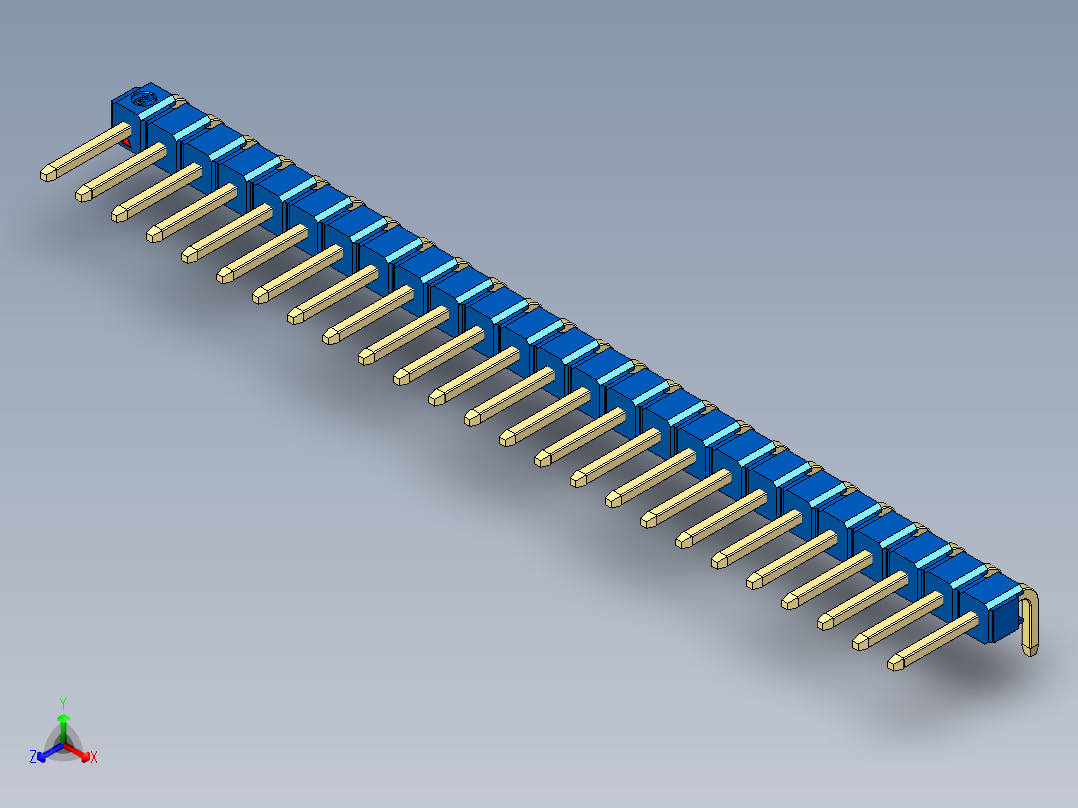 彩色公排针 100mil 2.54mm 系列-DS1022_blue_1x25p_100mil_TypeD_rev1.0正等轴测图