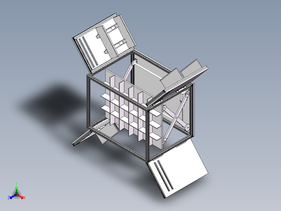 货架、可升降式多层箱体物流小车正等轴测图