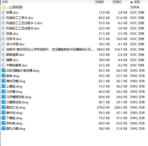 宽60双孔E山字形硅钢片、变压器垫板的冲压模具设计及工艺-冲孔落料复合模含11张CAD图缩略图