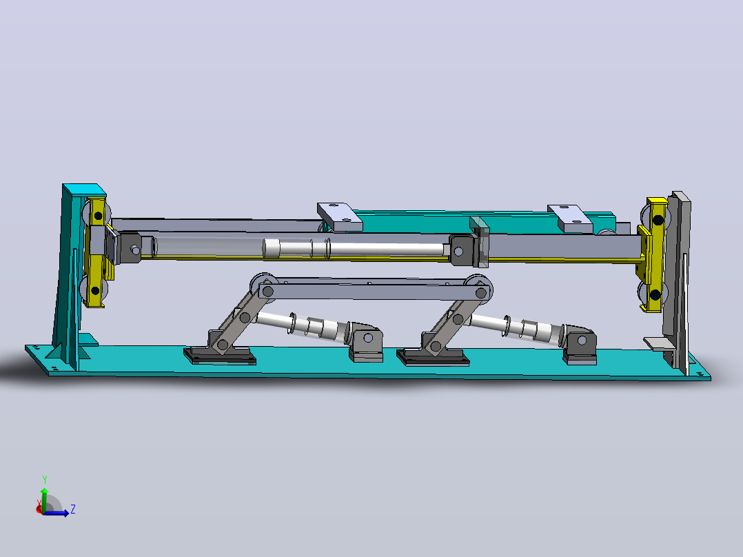重型焊接H型钢梁翻转装置3D图纸 Solidworks设计主视图