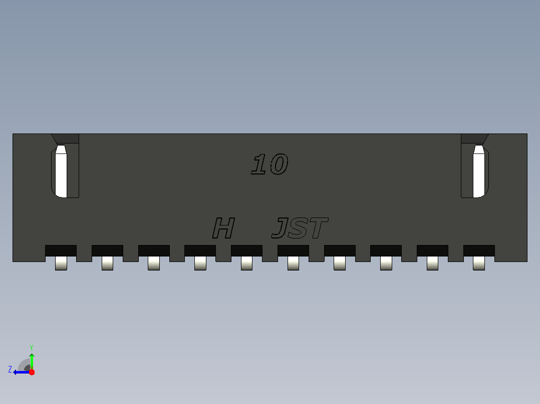 黑色JST XH 10针连接器P 2 54mm有角度右视图