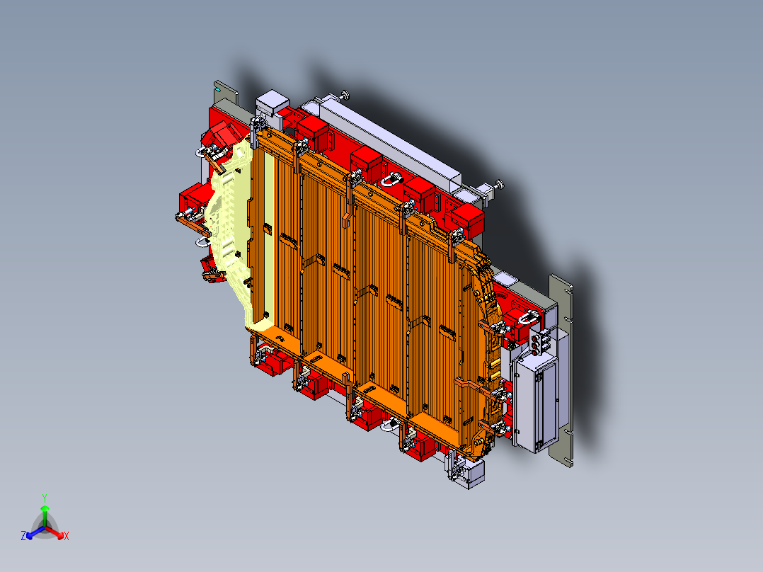 新能源电车电池托盘气动夹具正等轴测图