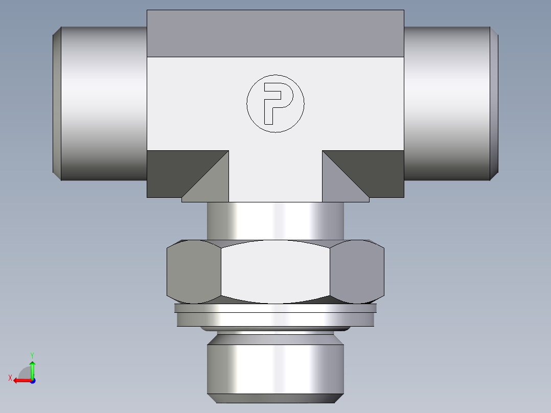 卡套式工业通用硬管接头EO_Adjustable_locknut_branch_tee_TEE12LMOMDCF后视图