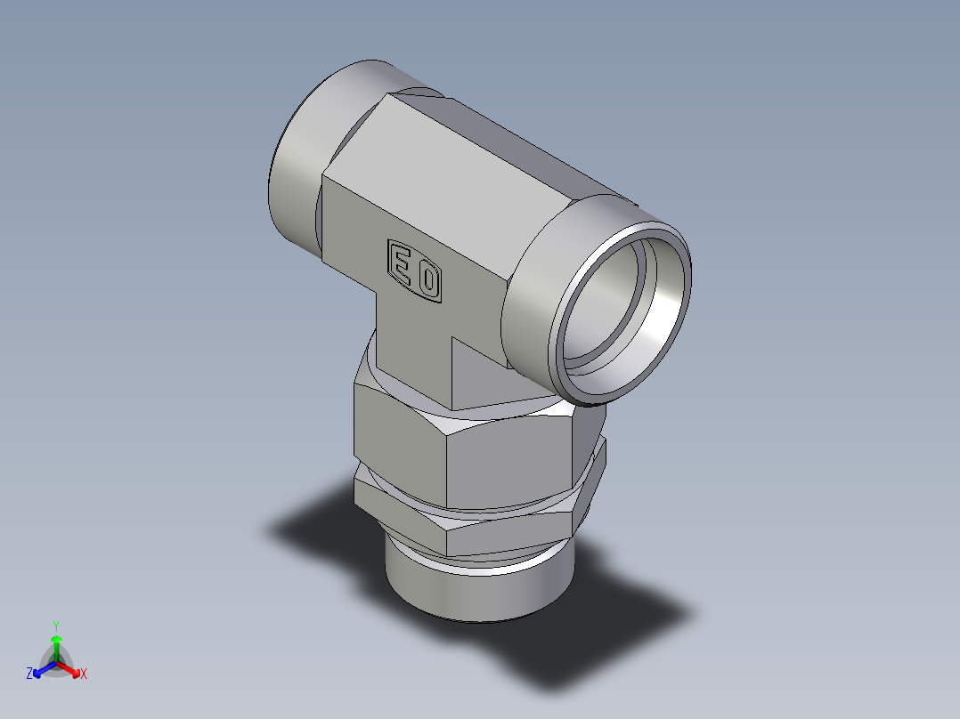 卡套式工业通用硬管接头EO_Assembled_adjustable_standpipe_branch_tee_EVT35LROMD71正等轴测图