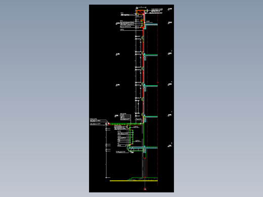 某地铝塑板玻璃幕墙竖剖节点图CAD图纸