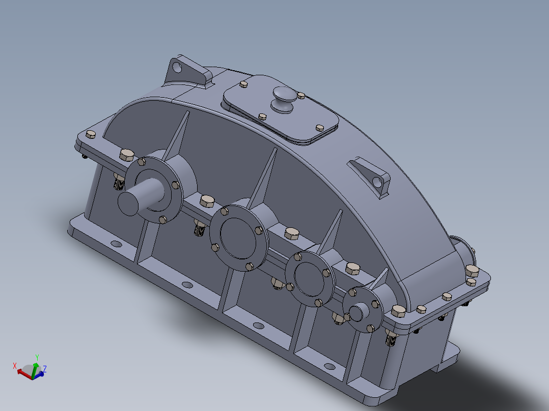 三级圆柱直齿轮减速箱3D图纸 Solidworks设计