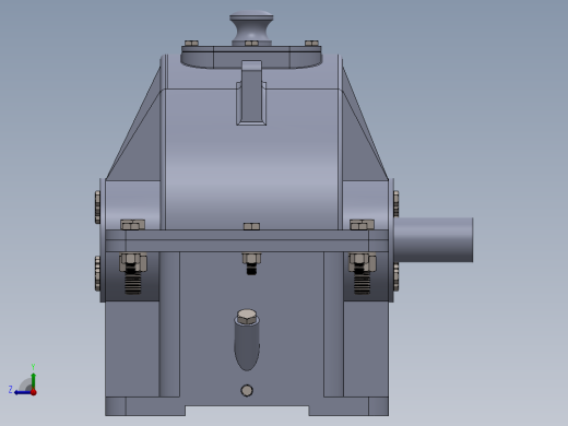 三级圆柱直齿轮减速箱3D图纸 Solidworks设计右视缩略图