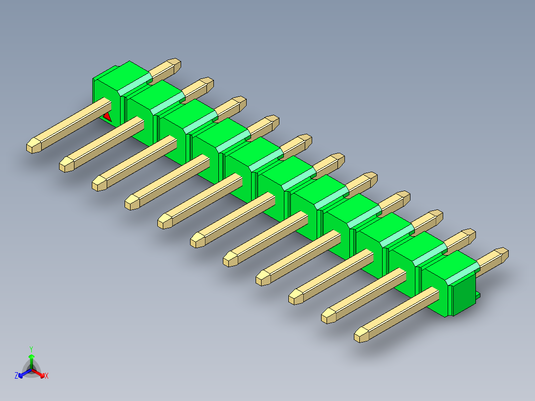彩色公头100mil（2.54mm）系列-DS1021_green_1x11p_100mil_Type1_rev1.0主视图