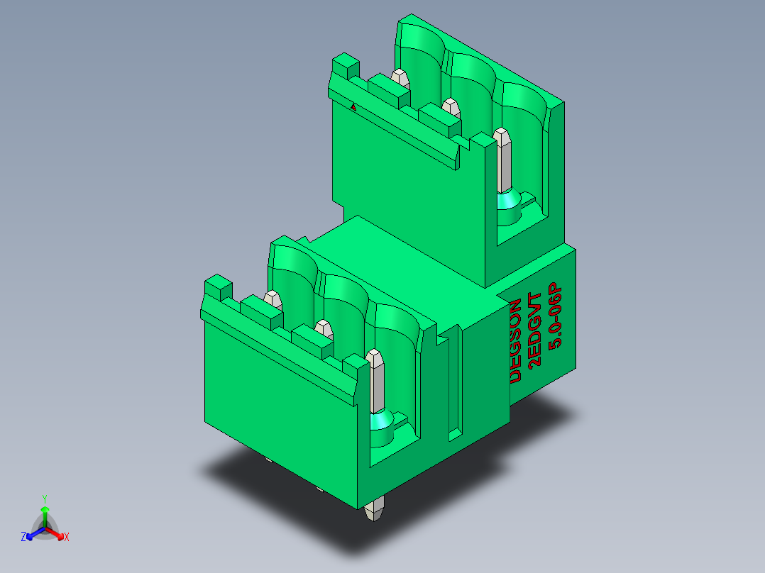 DEGSON 2EDG 系列 5.0mm 可插拔接线端子组-2EDGVT-5.0-06P-14-00AH正等轴测图