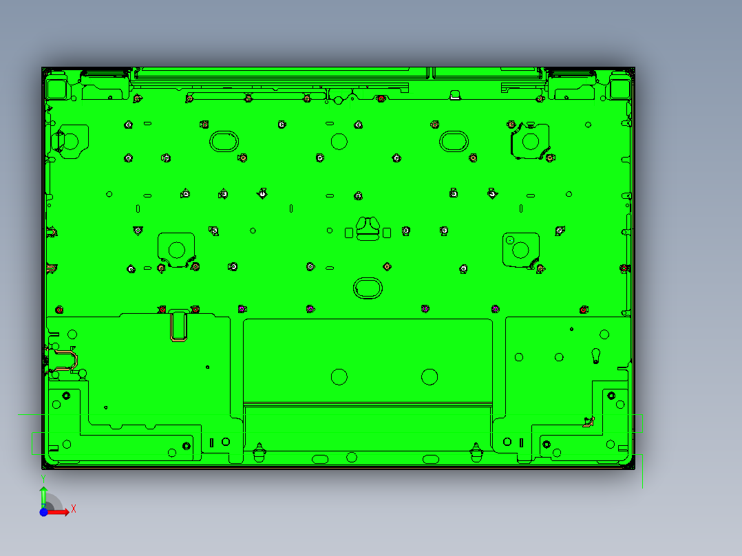 包胶版笔记本C壳精铣内腔程序模型前视图