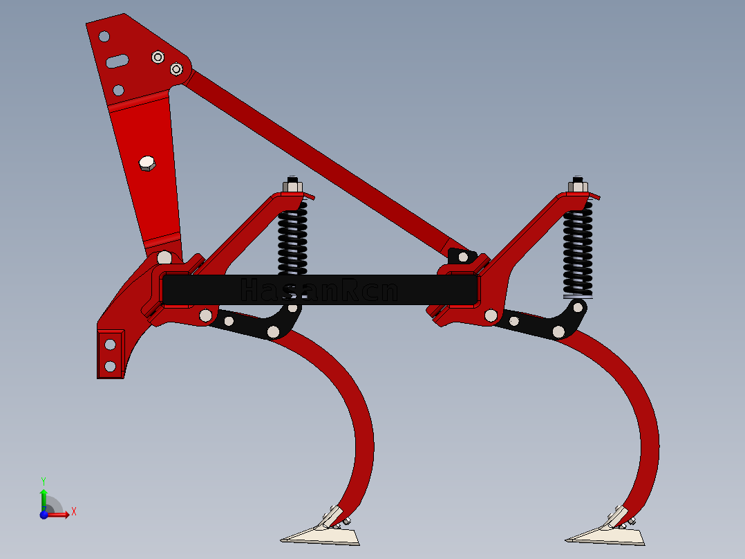kazayagi铁撬式耕耘机构3D图纸 Solidworks设计(1)前视图