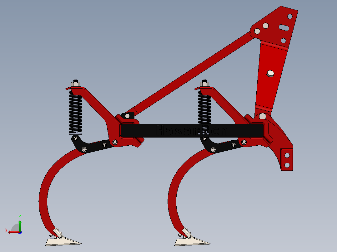 kazayagi铁撬式耕耘机构3D图纸 Solidworks设计(1)后视图