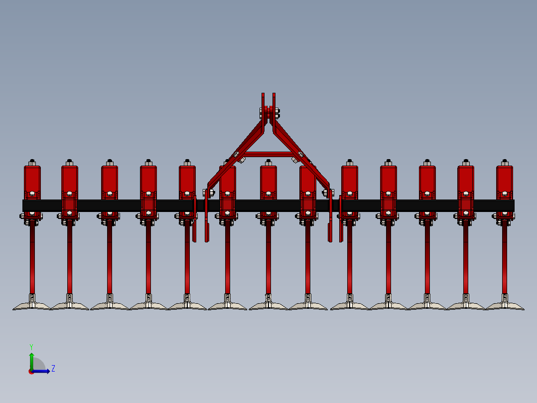 kazayagi铁撬式耕耘机构3D图纸 Solidworks设计(1)左视图