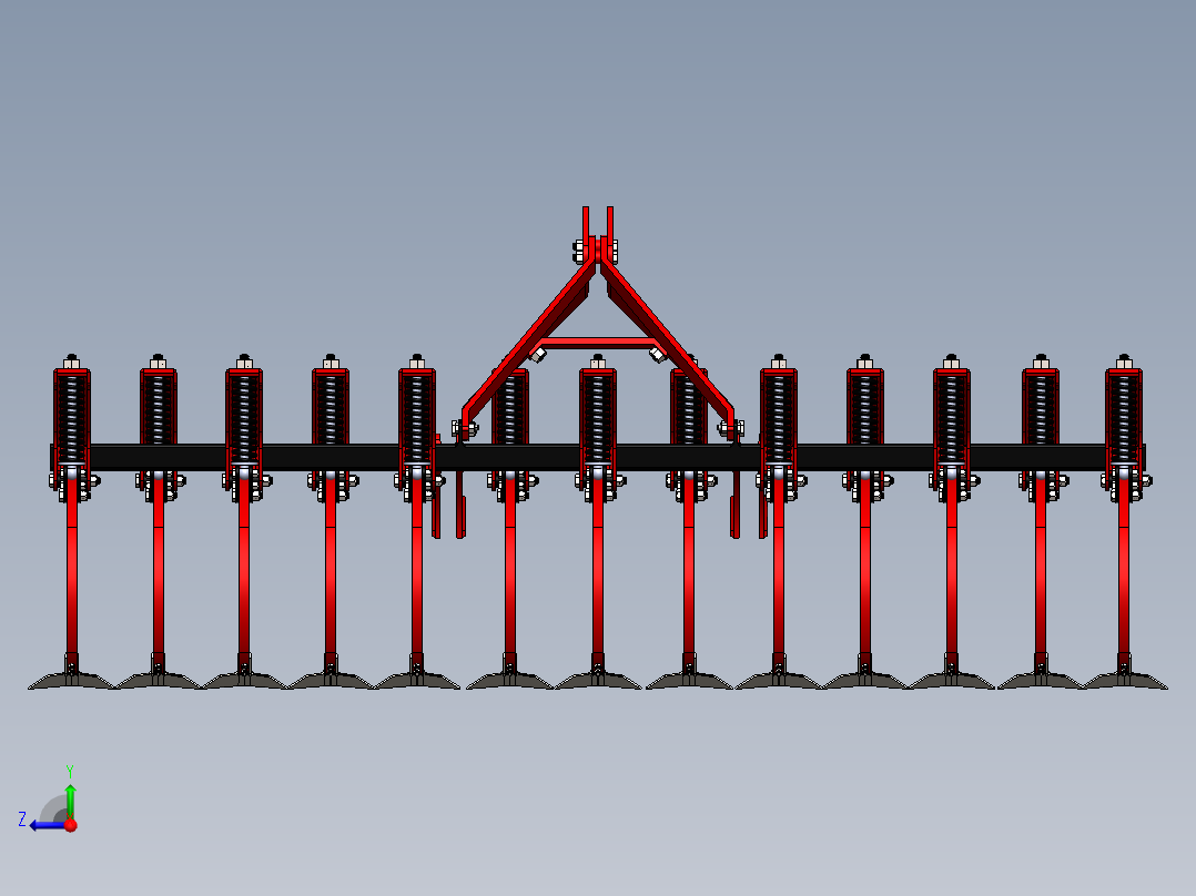 kazayagi铁撬式耕耘机构3D图纸 Solidworks设计(1)右视图