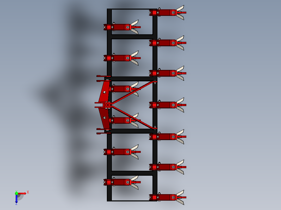 kazayagi铁撬式耕耘机构3D图纸 Solidworks设计(1)俯视图