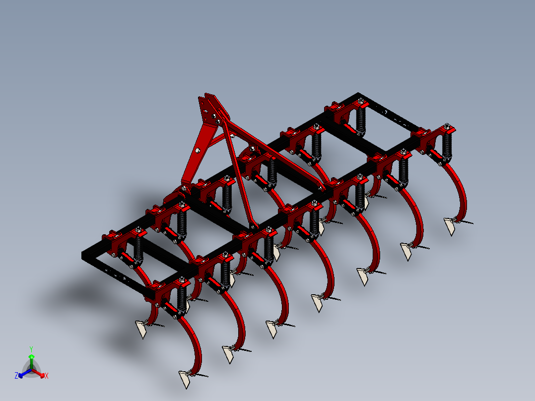 kazayagi铁撬式耕耘机构3D图纸 Solidworks设计(1)正等轴测图