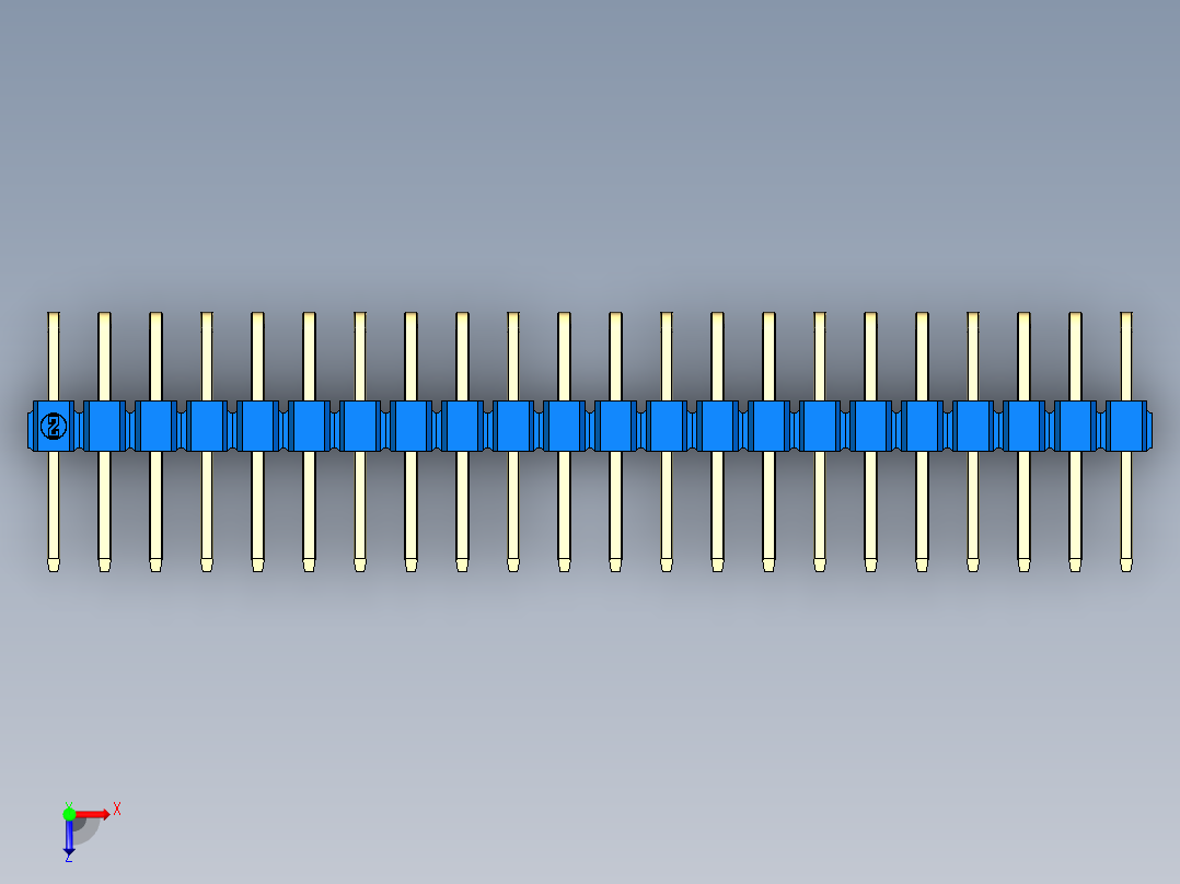 彩色公排针 100mil 2.54mm 系列-DS1022_blue_2x22p_100mil_TypeD_rev1.0俯视图