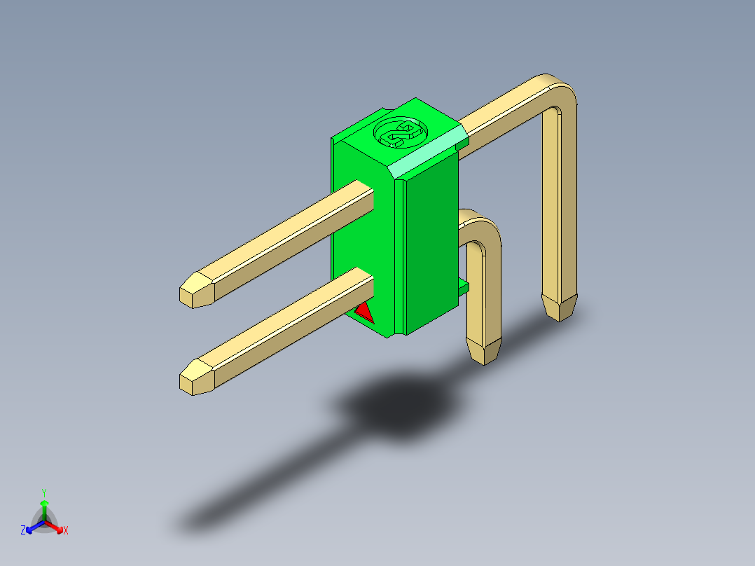 彩色公排针 100mil 2.54mm 系列-DS1022_green_2x01p_100mil_TypeD_rev1.0正等轴测图