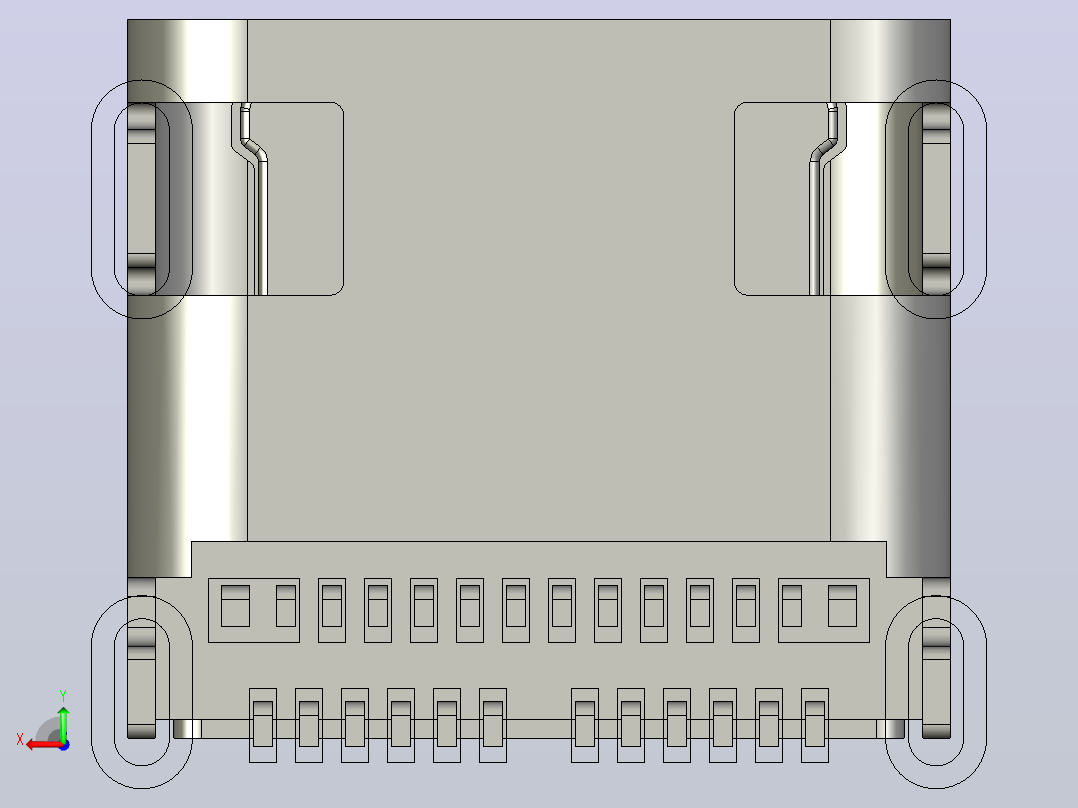 USB Type C 24 针插座，总长度 7.90 毫米后视图