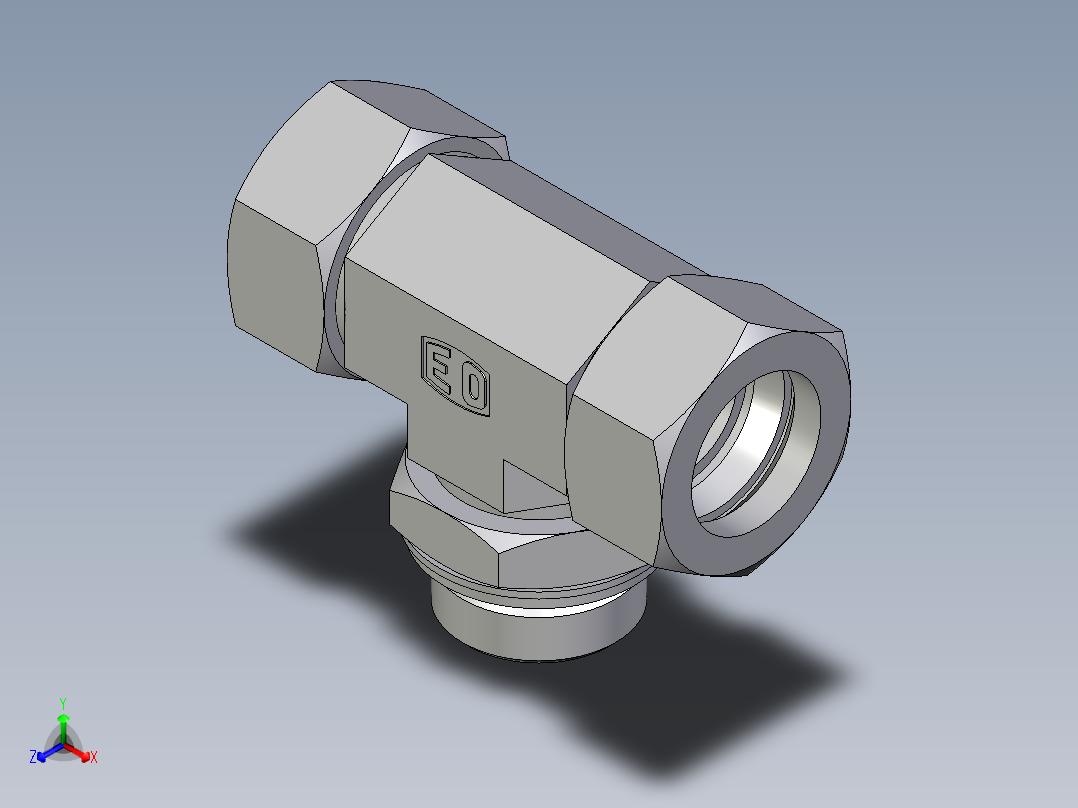 卡套式工业通用硬管接头EO_Adjustable_locknut_branch_tee_TEE28LMCF正等轴测图