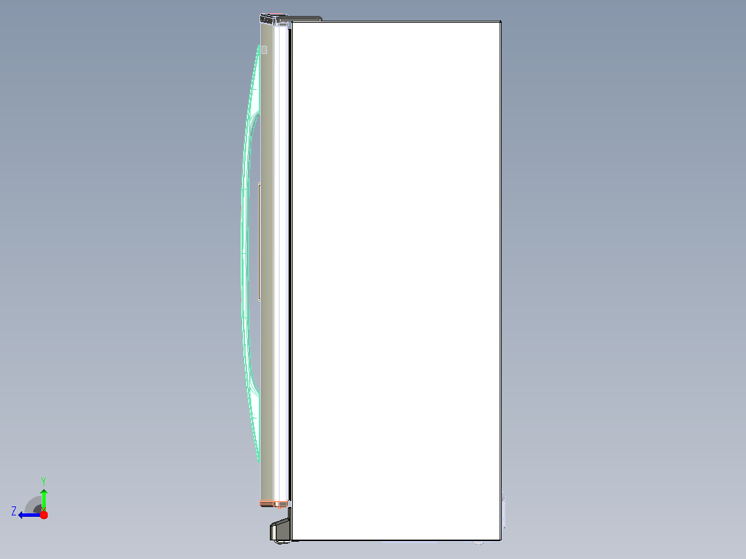 对开门冰箱模型3D图纸 x_t STEP格式右视图