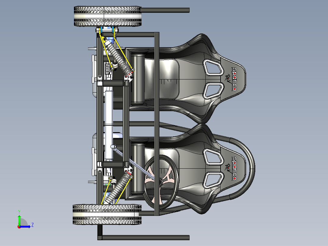 04-Kart Model双座卡丁车底盘结构3D图纸 STEP格式左视图