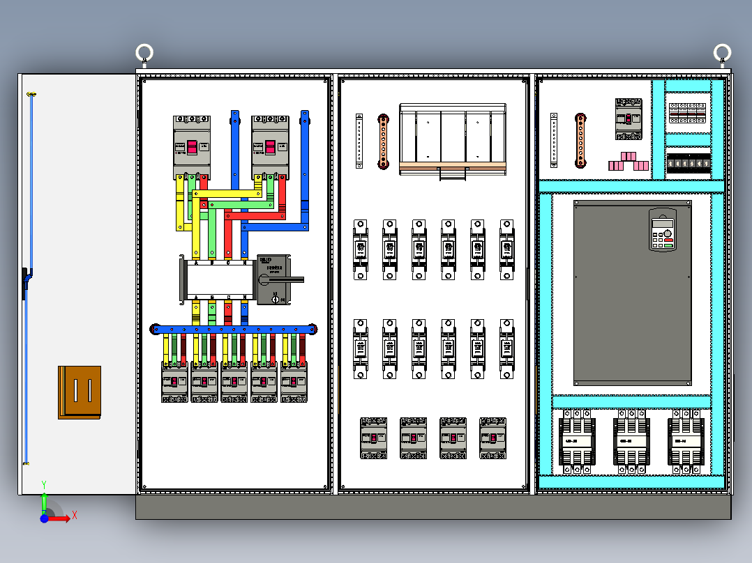 三柜组装双电源CDQ1S刀开关变频器星三角控制柜 55880前视图