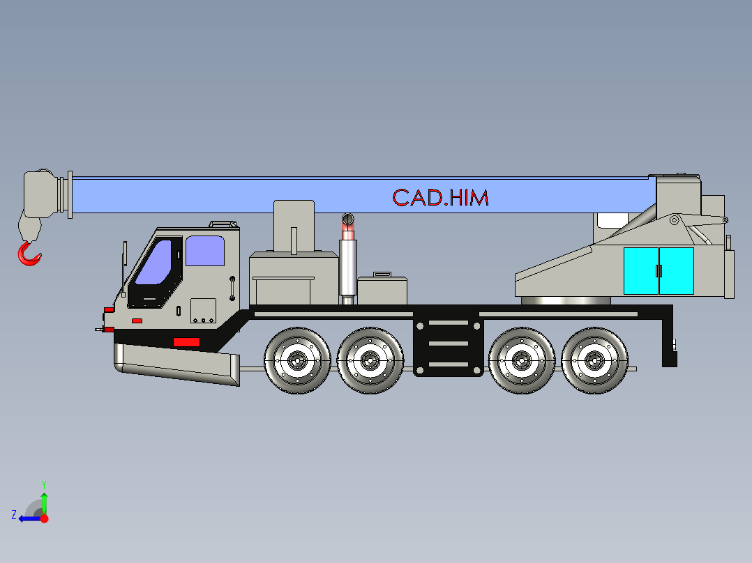 重型起重机车右视图