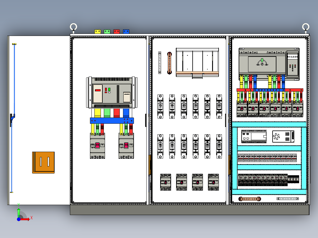 三柜组装刀开关双电源软启动plc控制柜 55362前视图