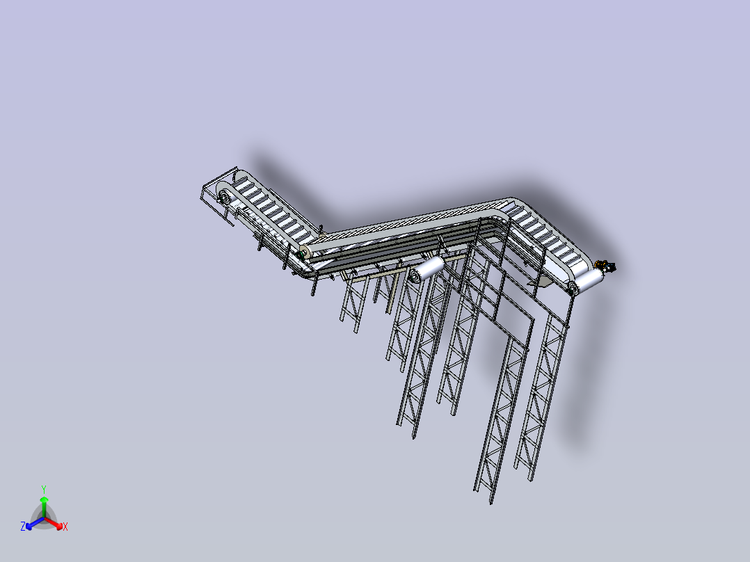 大倾角波状挡边带式输送机正等轴测图