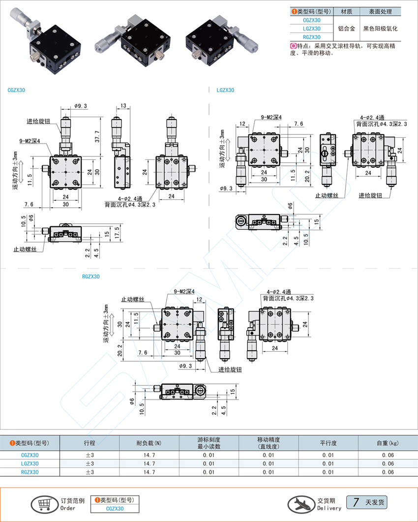 交叉滚柱型X轴滑台-30X30@CGZX30 LGZX30 RGZX30