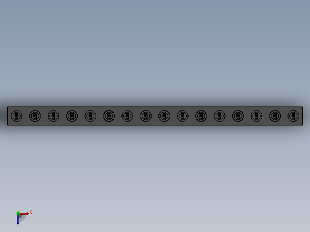 乐高机械组积木（横梁）-3703 Old Dark Grey Technic Brick 1 x 16 with Holes俯视图