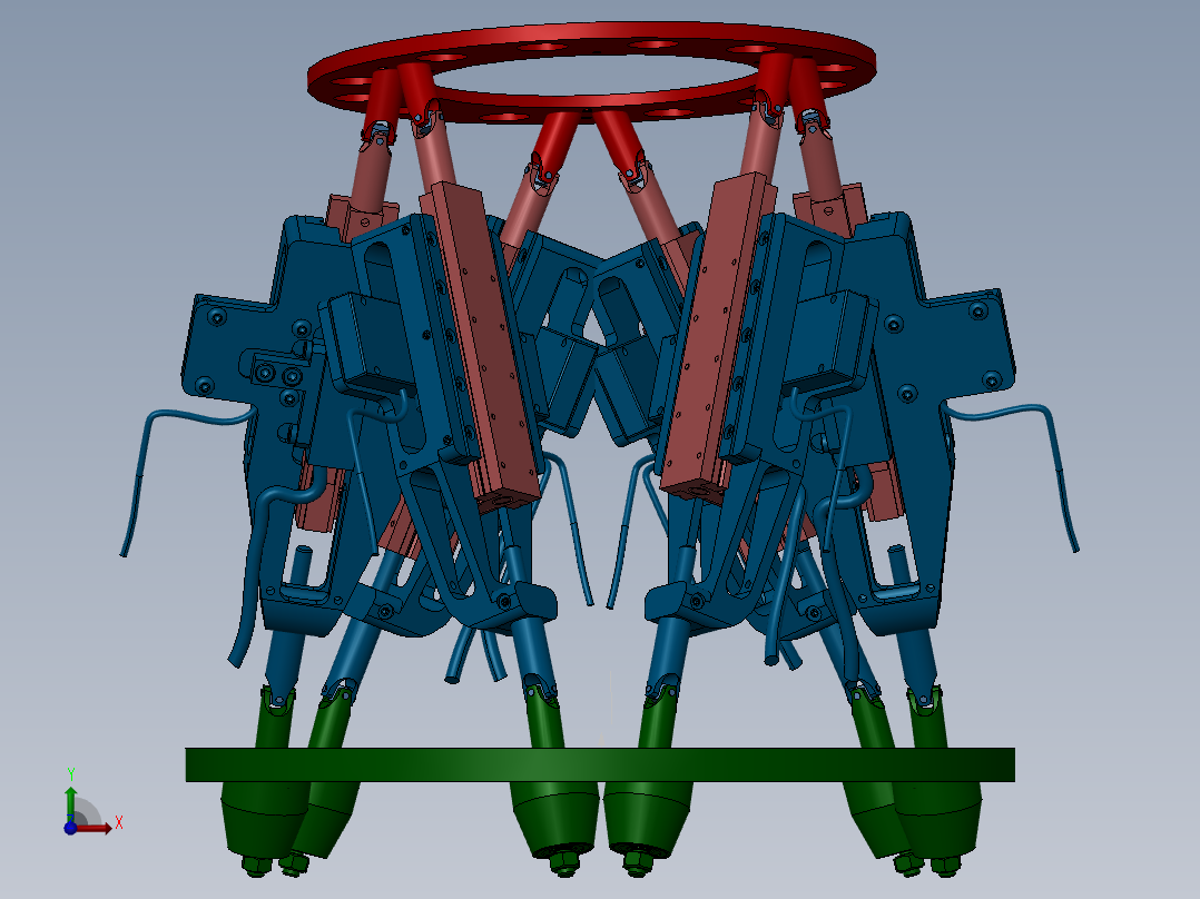 Stewart平台（六自由度液压平台）机械设备 3D模型 设计素材前视图