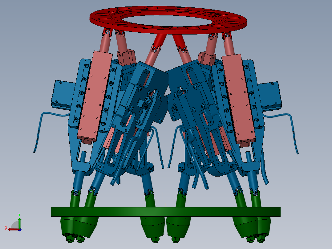 Stewart平台（六自由度液压平台）机械设备 3D模型 设计素材后视图