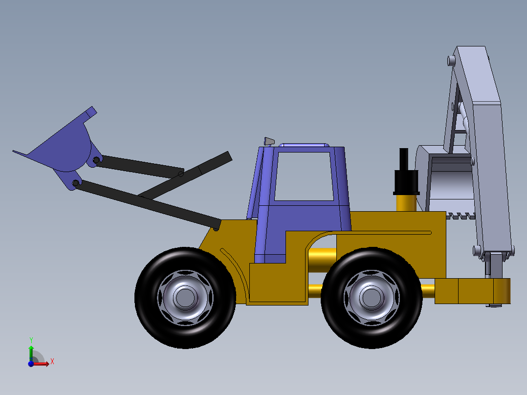 挖掘机和推土机前视图