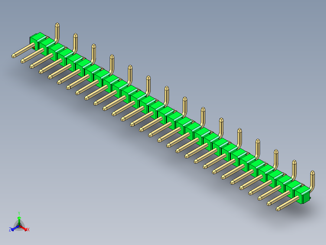 彩色公排针 100mil 2.54mm 系列-DS1022_green_30p_100mil_Type_SMT_R2_rev1.0主视图